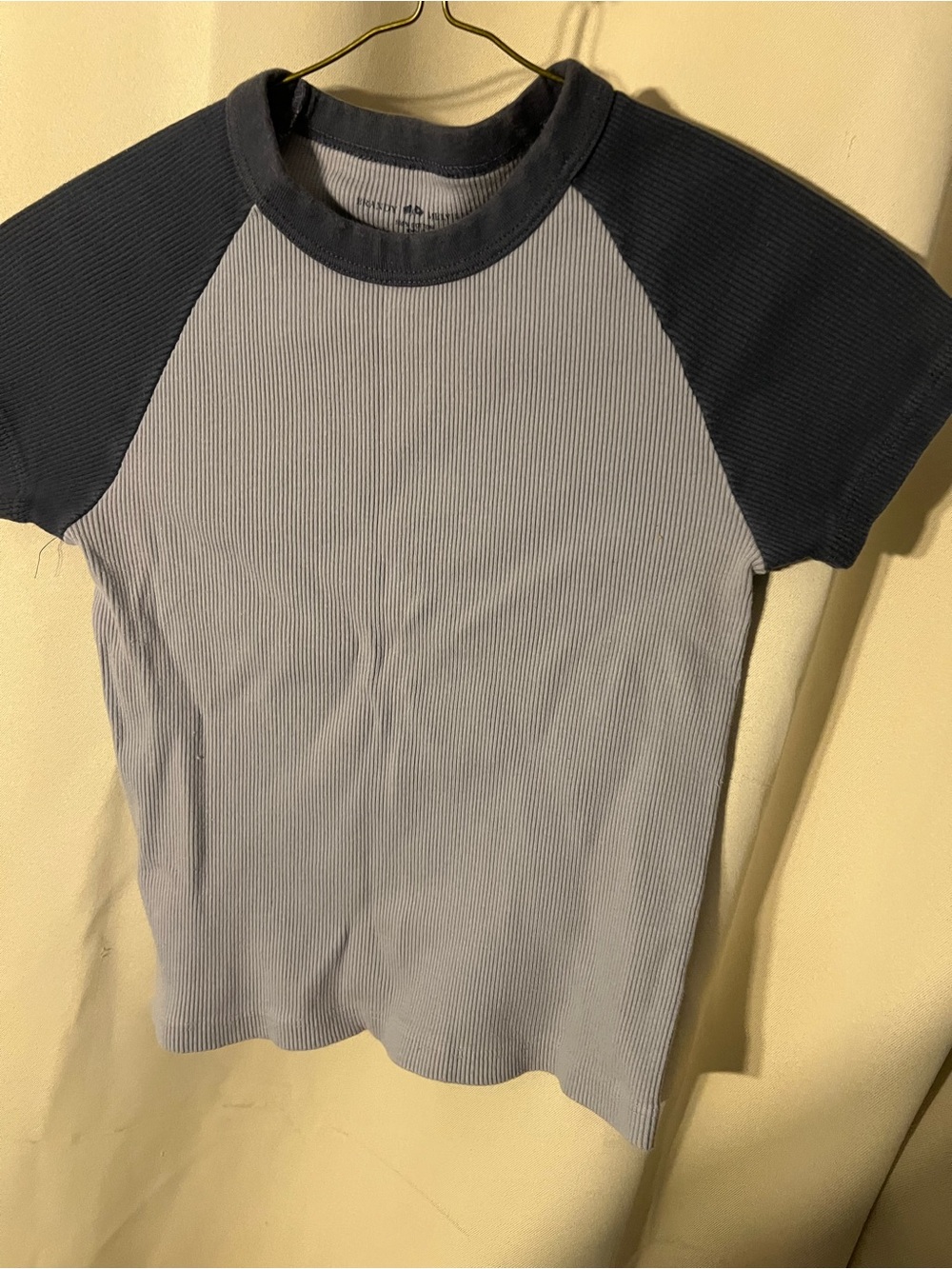Brandy Melville Grey Body Navy Raglan Short Sleeve Tee